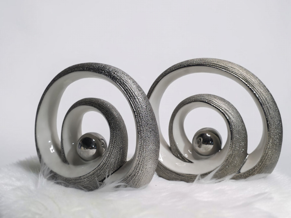 Gilde Ceramic Swirl Sculpture Set Silver White Decor